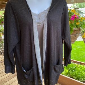 Black & Grey Open Daryo Cardigan